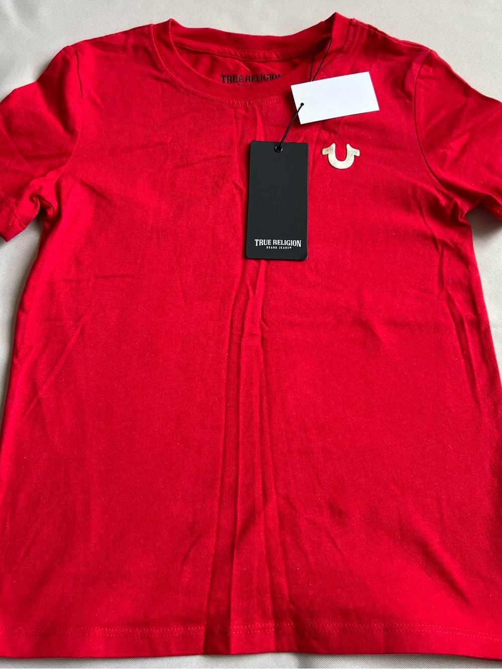 True Religion Kids Bright Red Short Sleeve Tee with Horseshoe Accent